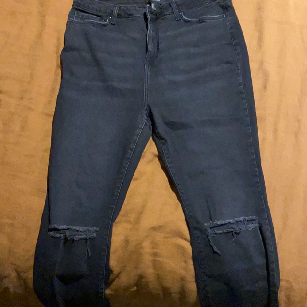 Black denim straight jeans